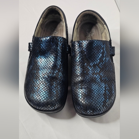 Alegria Black & Blue Leather Snakeskin Print Slip-On Clogs Size 39 = US 9 - Picture 9 of 9